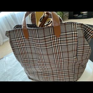 Plaid brown large crossbody tote